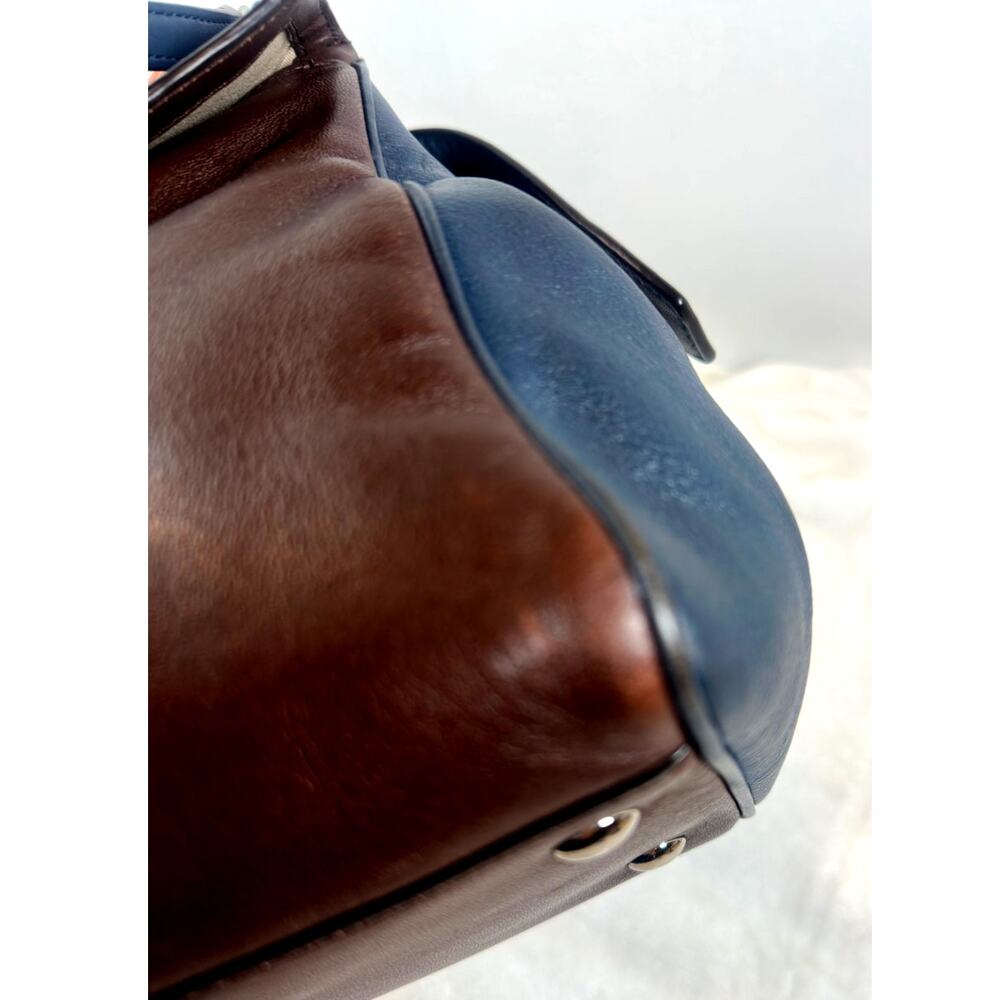 Coach Navy Blue & Brown Leather Two-Way Satchel | Silver Hardware | Dust Bag - Picture 6 of 16